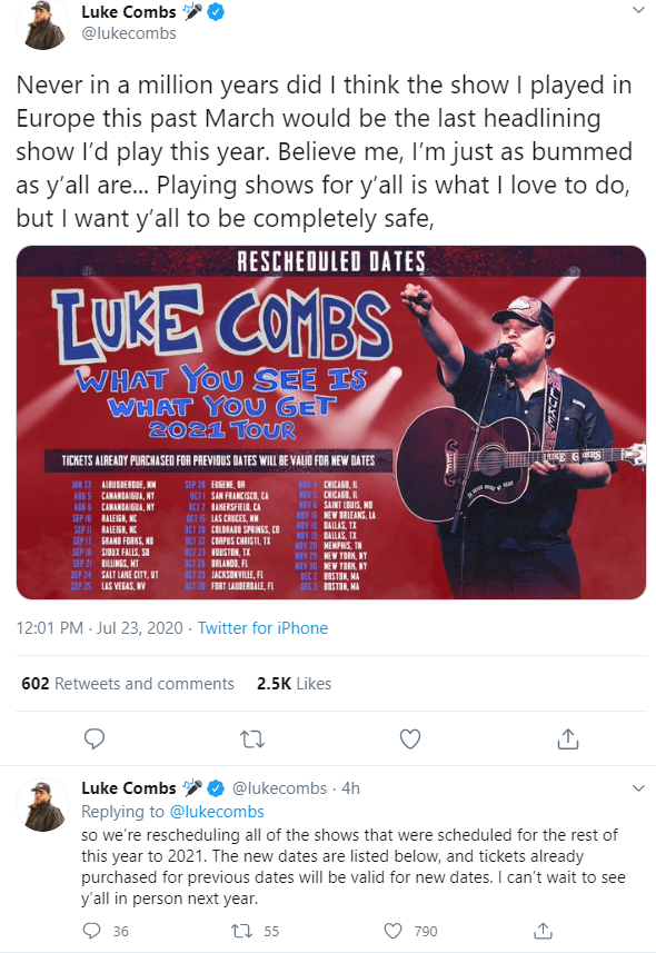 Luke Combs, Twitter Profile