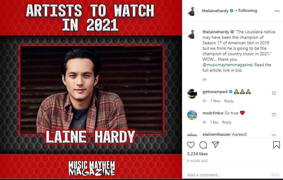 Laine Hardy Champion of Country Music 2021