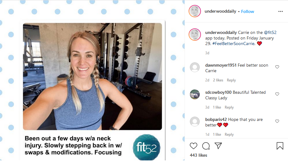 Carrie Underwood 'Slowly' Back To Working Out Following Injury