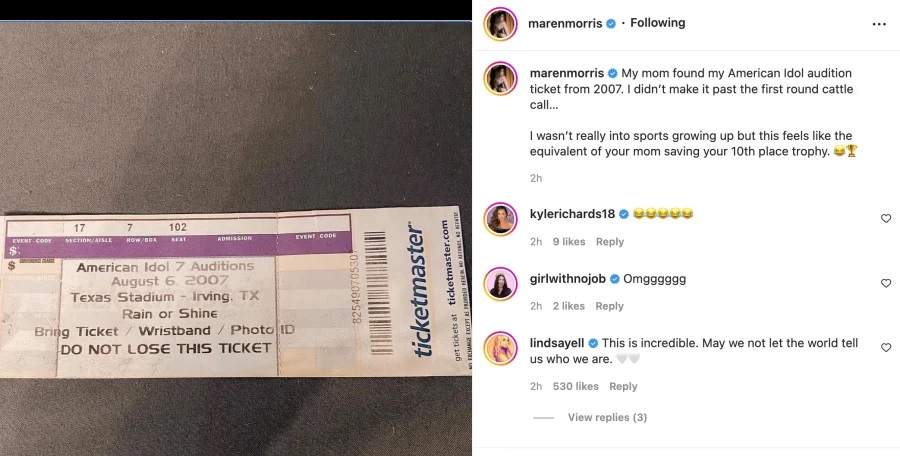 Maren Morris' American Idol Audition Ticket [Maren Morris | Instagram]