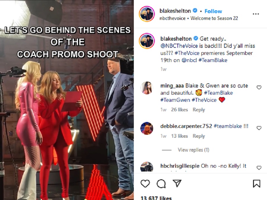 Blake Shelton & Gwen Stefani On Set [Blake Shelton | Instagram]