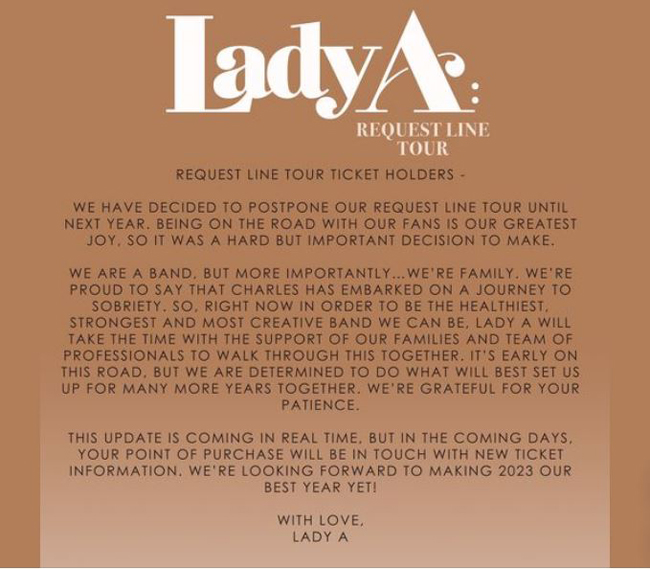 Lady A tour statement