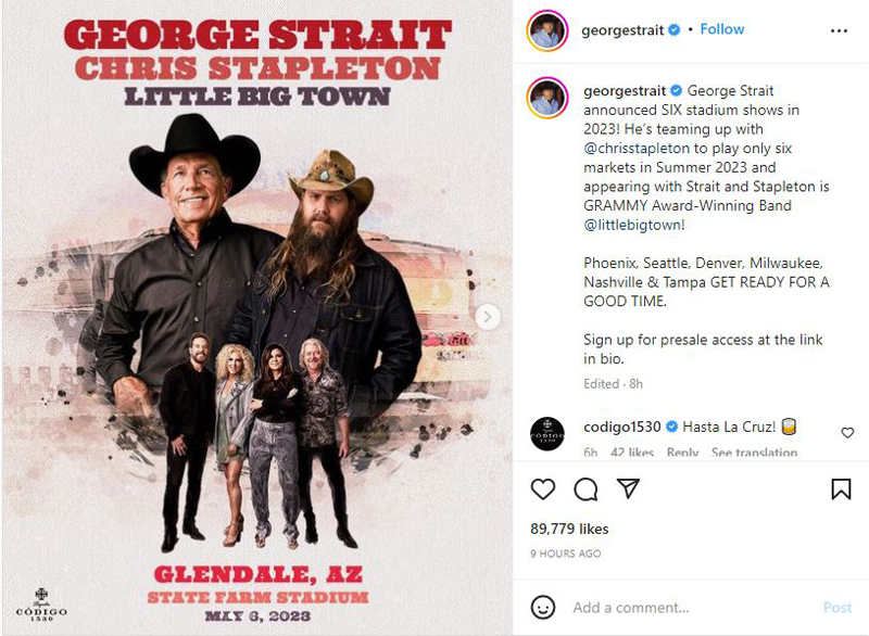 Strait Announces New Tour With Chris Stapleton