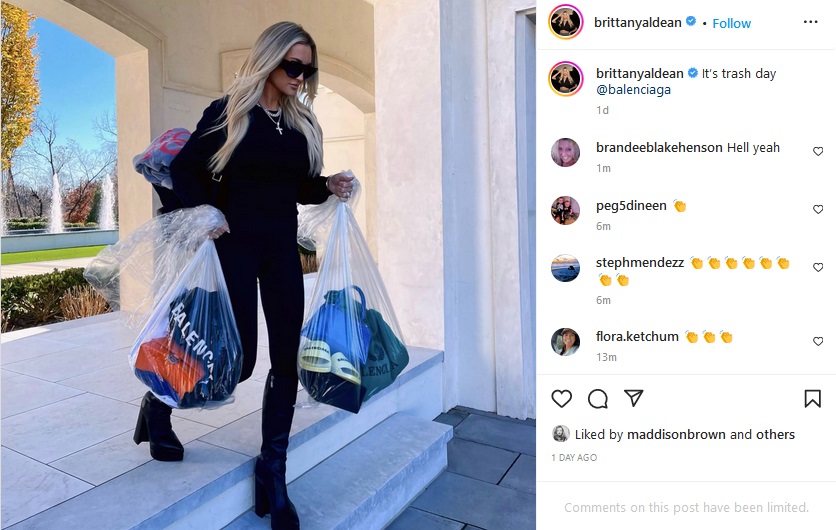 Brittany Aldean Throws Out Balenciaga [Brittany Aldean | Instagram]