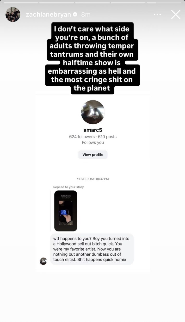 Zach Bryan Instagram Story